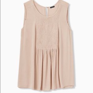 Torrid TAUPE CRINKLED GAUZE SMOCKED TANK